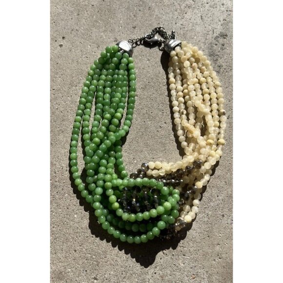 Vintage Green Jade Agate Glass Multi Strand Beaded Women’s Necklace Sz 19” - Picture 5 of 8